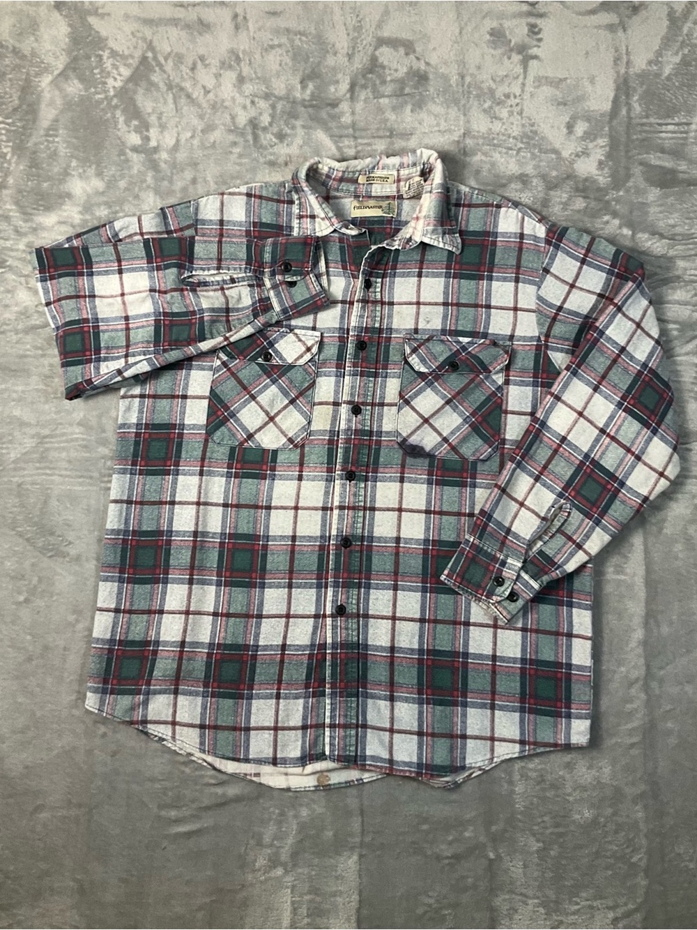 Vintage Fieldmaster Flannel Shirt Men’s Large Gray Red Green Plaid